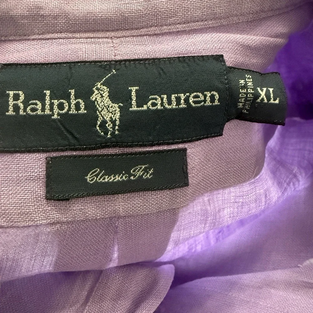Polo Ralph Lauren 100% Linen Button Shirt Short Sleeve Purple XL Classic Fit